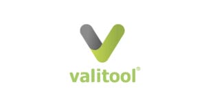 Valitool logo: a lime green, lowercase wordmark with a two-tone V-shaped checkmark above it (gray and lime).