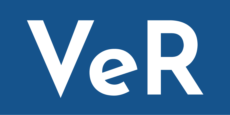 Logo with the white letters 'VeR' on a blue background (brand wordmark).