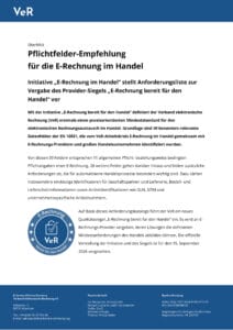 VeR document page about mandatory fields for e-invoicing in retail, with logo and German text heading